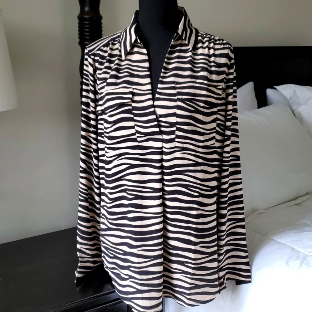 Ann Taylor Beige and Black Zebra Print Blouse - Picture 3 of 8